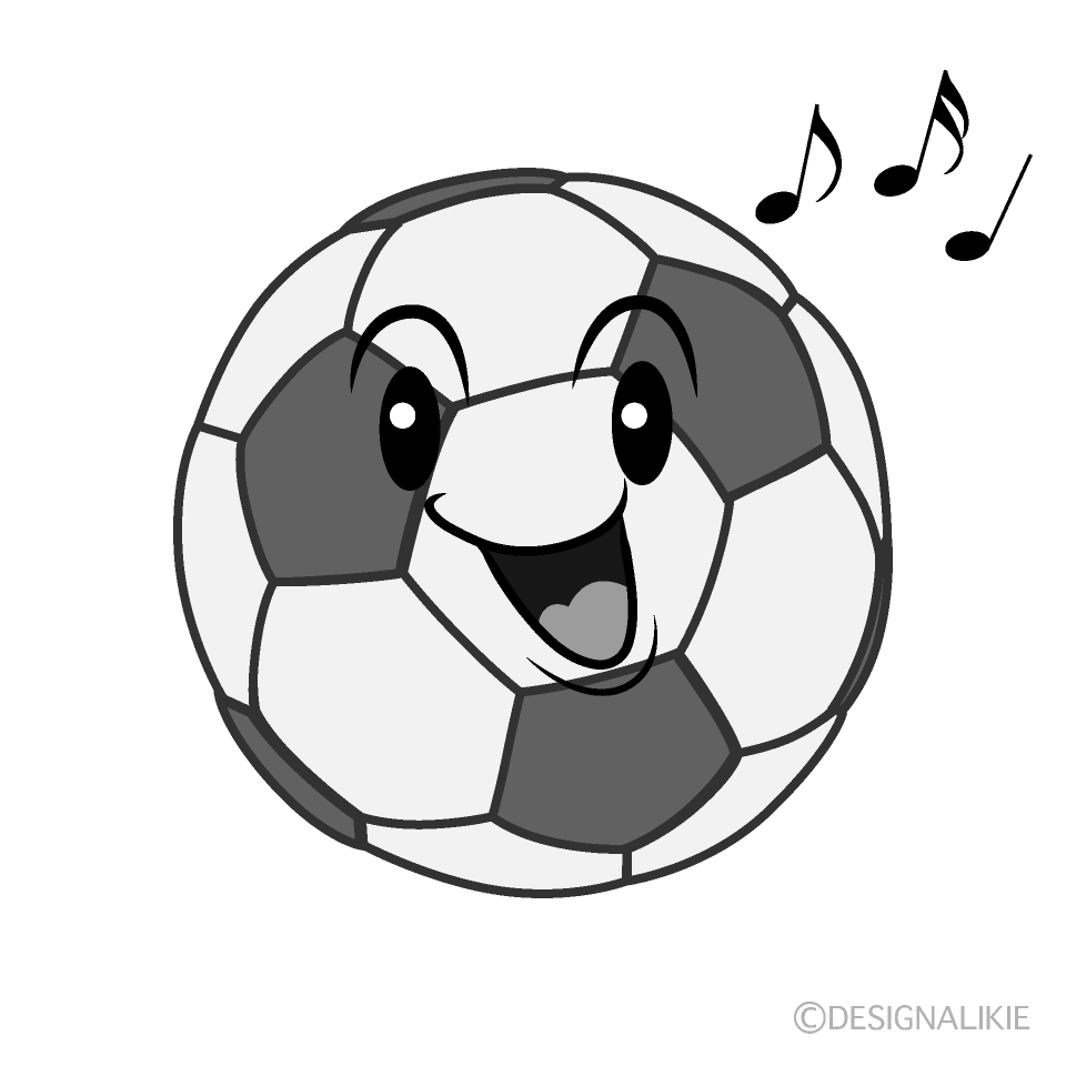 かわいい歌うサッカーボール白黒イラスト