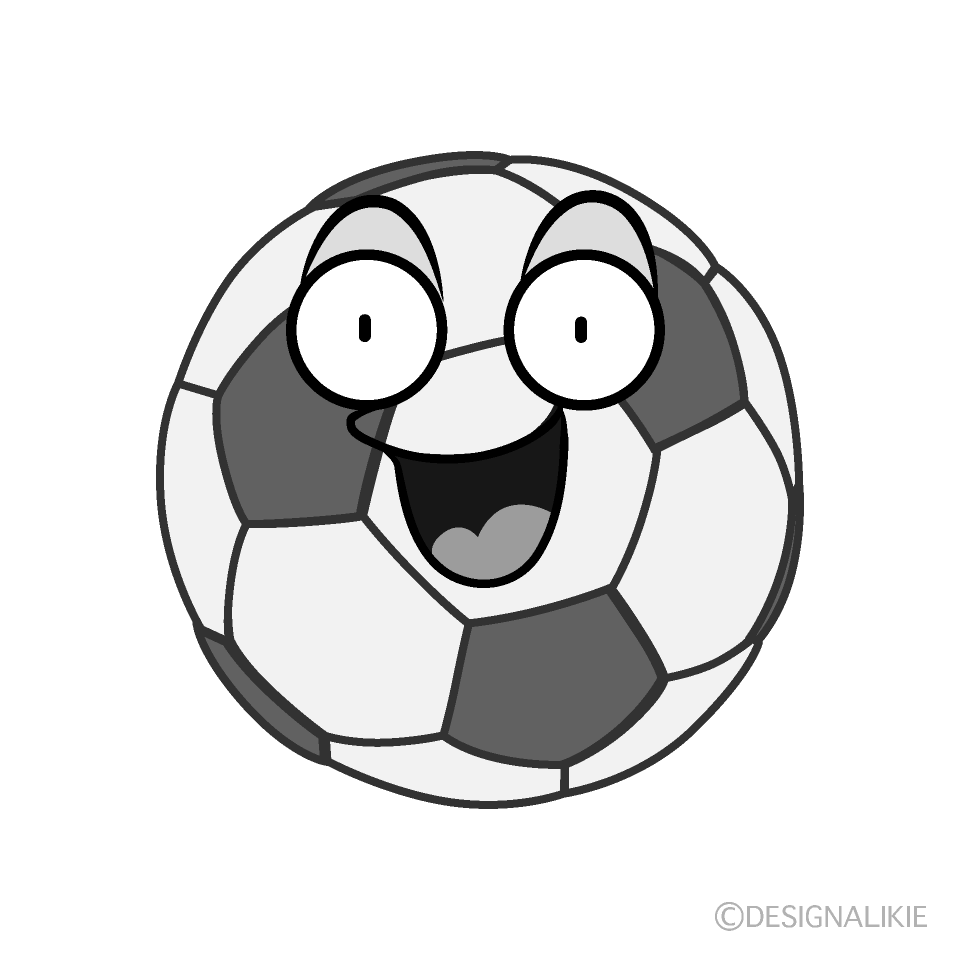 かわいい驚くサッカーボール白黒イラスト