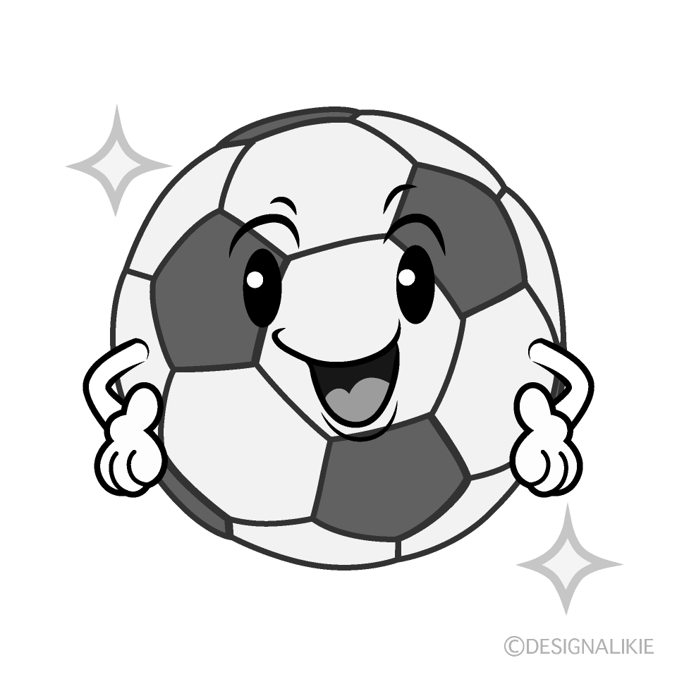 かわいい自信満々のサッカーボール白黒イラスト