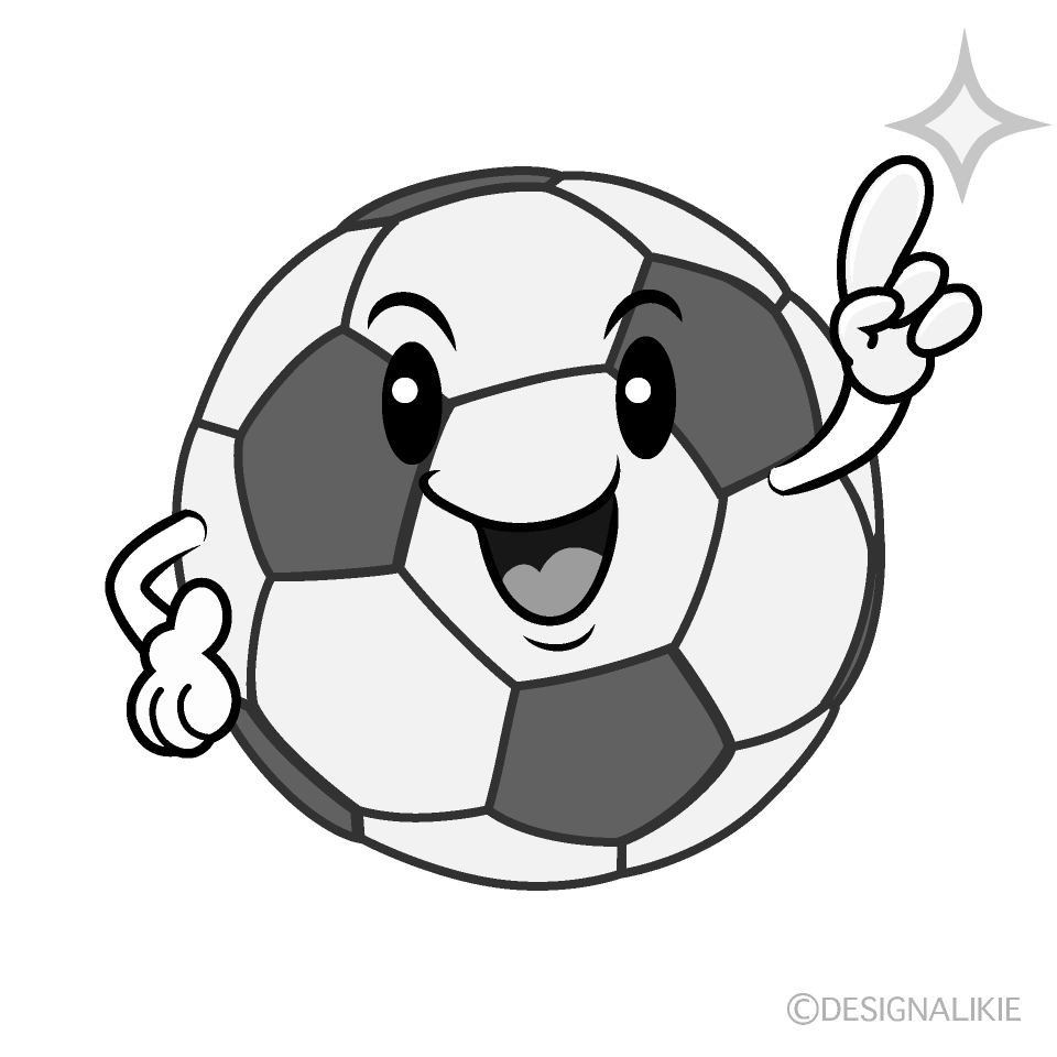 かわいい指差しサッカーボール白黒イラスト