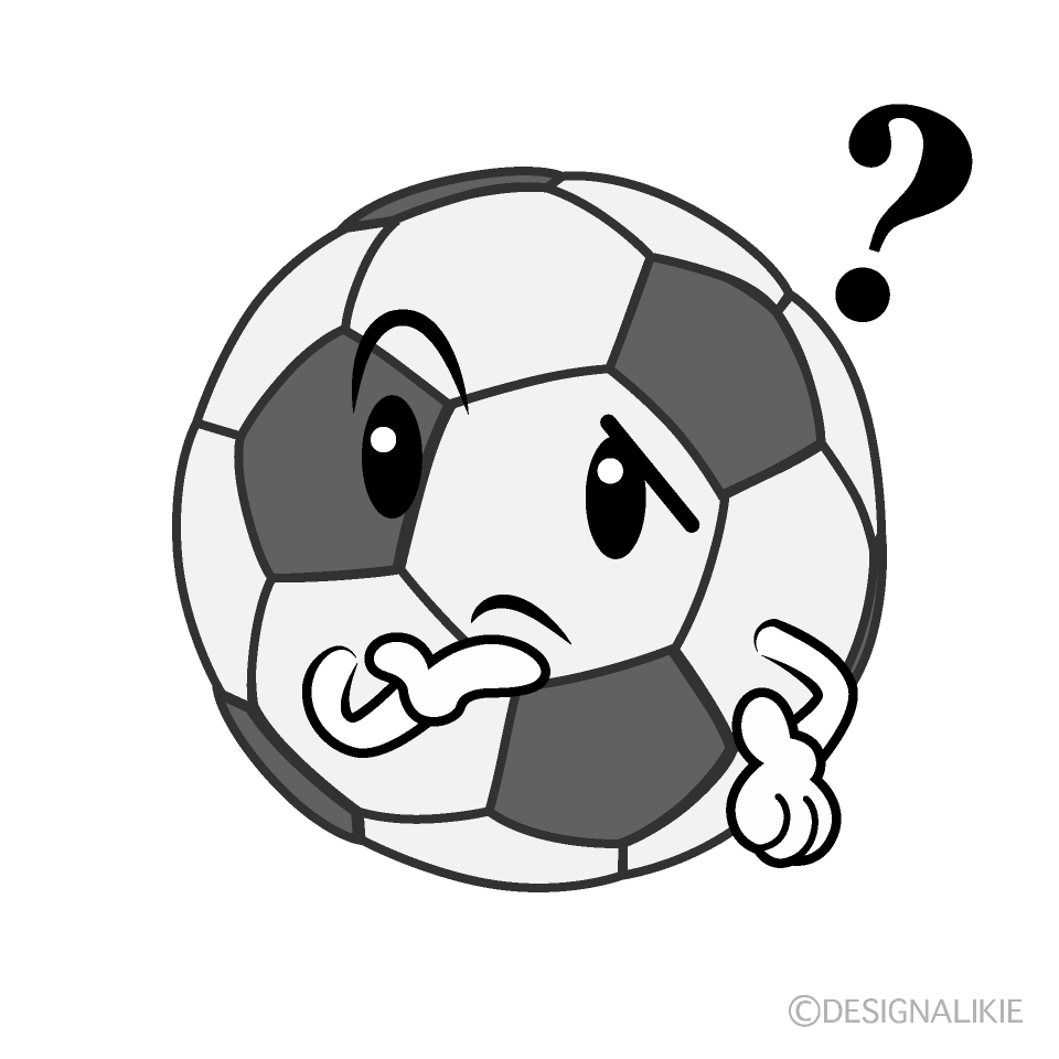 かわいい悩むサッカーボール白黒イラスト