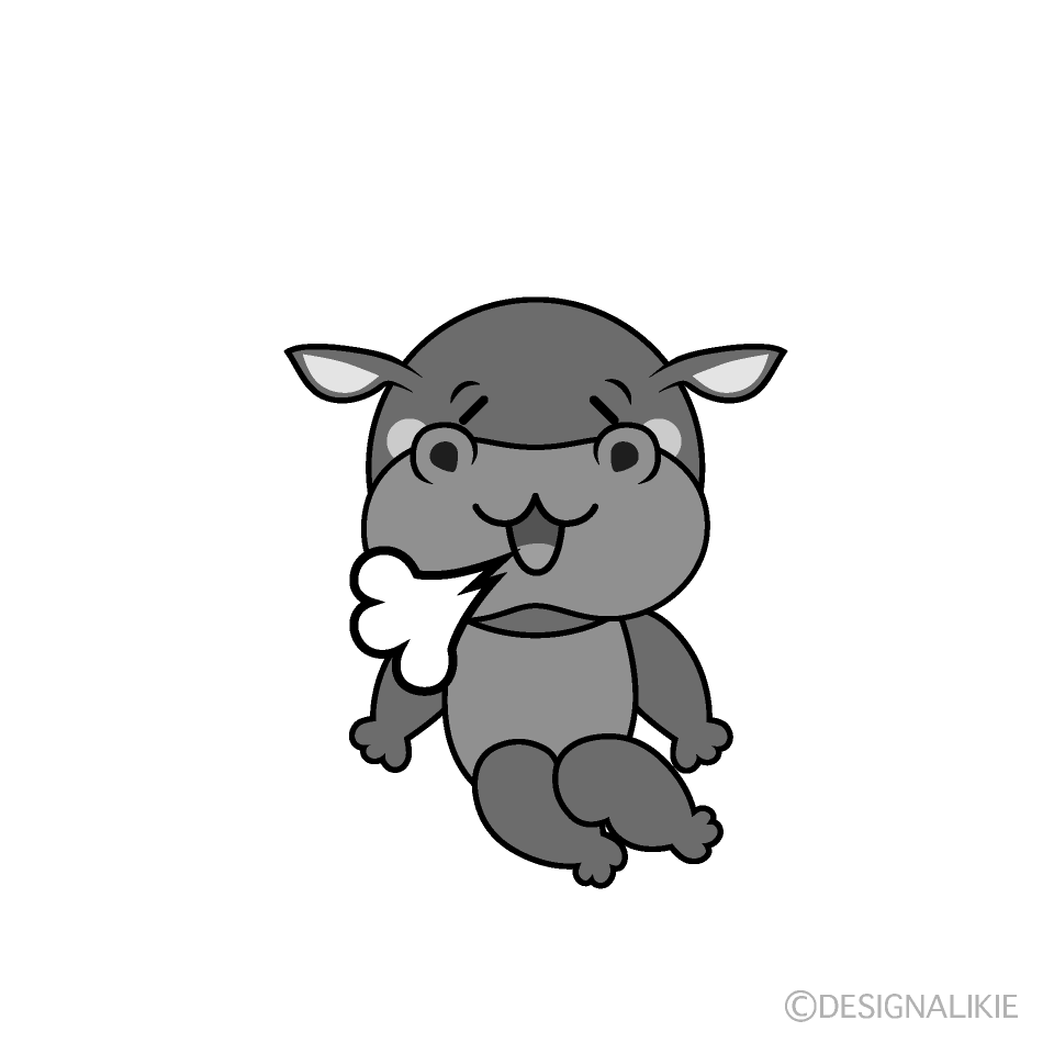 かわいいほっとするカバ白黒イラスト