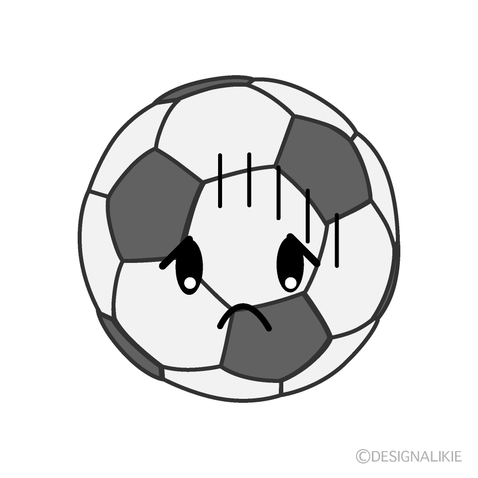 かわいい落ち込むサッカーボール白黒イラスト