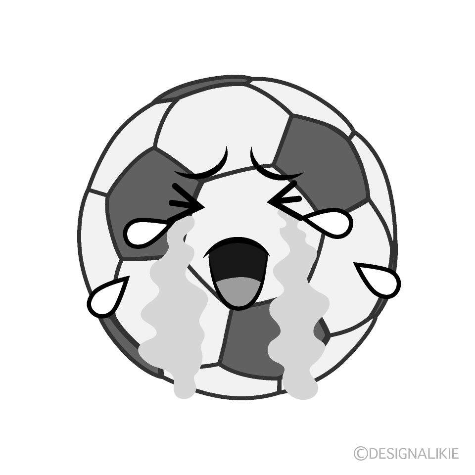 かわいい泣くサッカーボール白黒イラスト