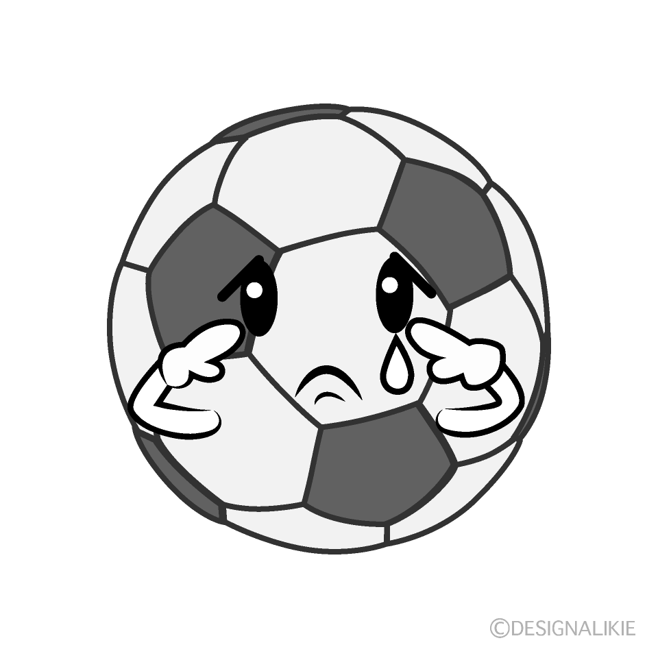 かわいい悲しいサッカーボール白黒イラスト