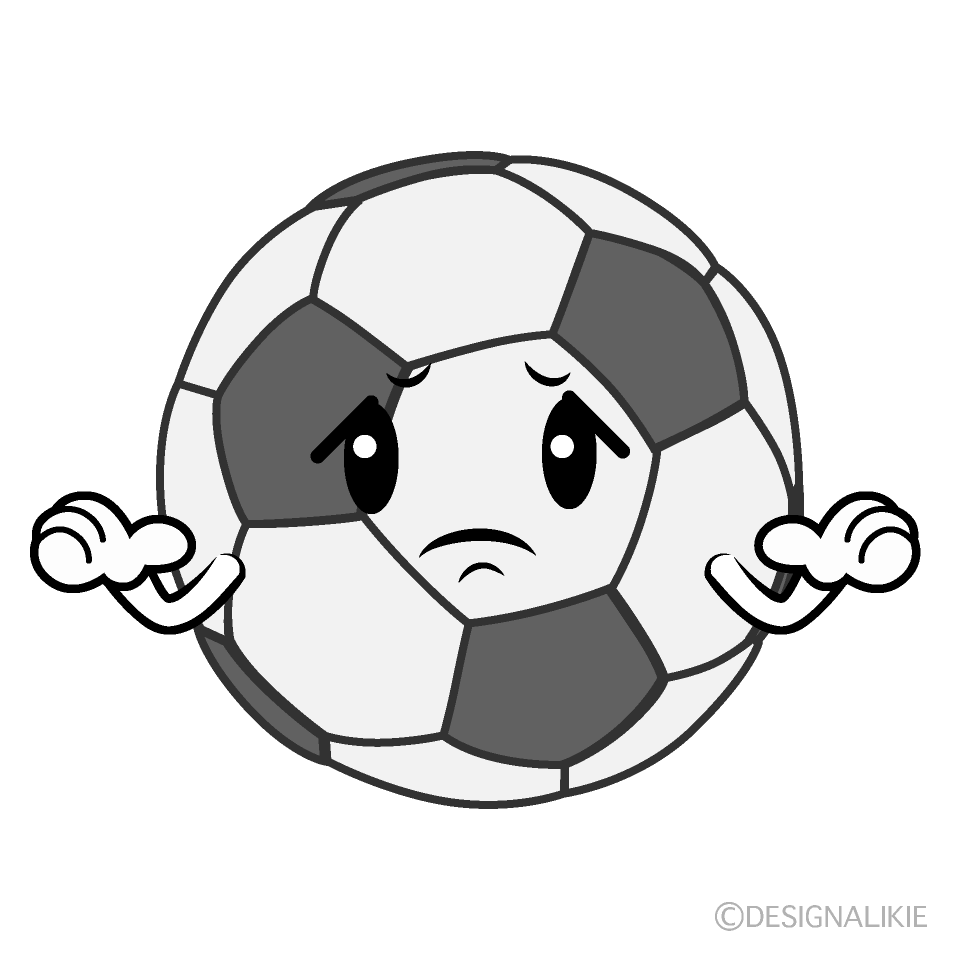 かわいい困るサッカーボール白黒イラスト