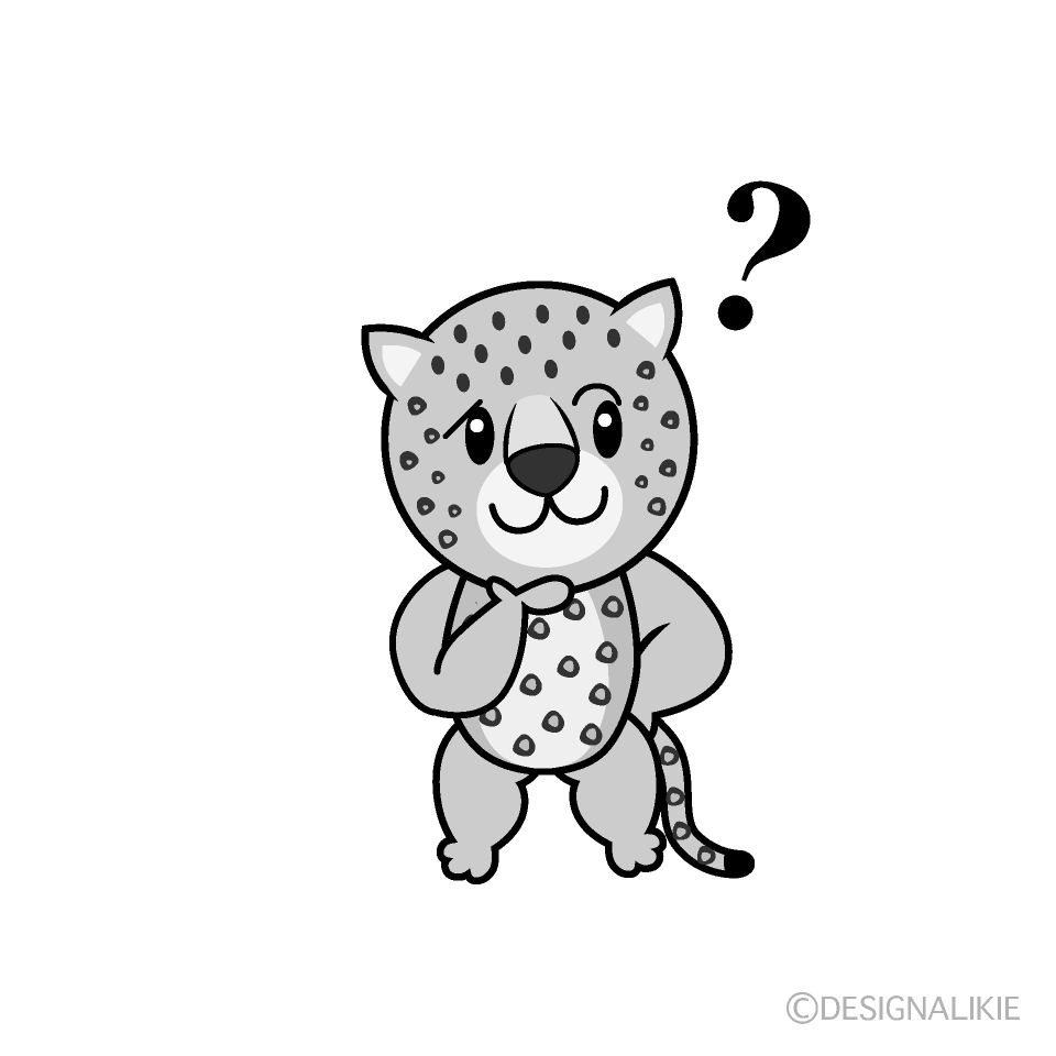 かわいい考えるヒョウ白黒イラスト