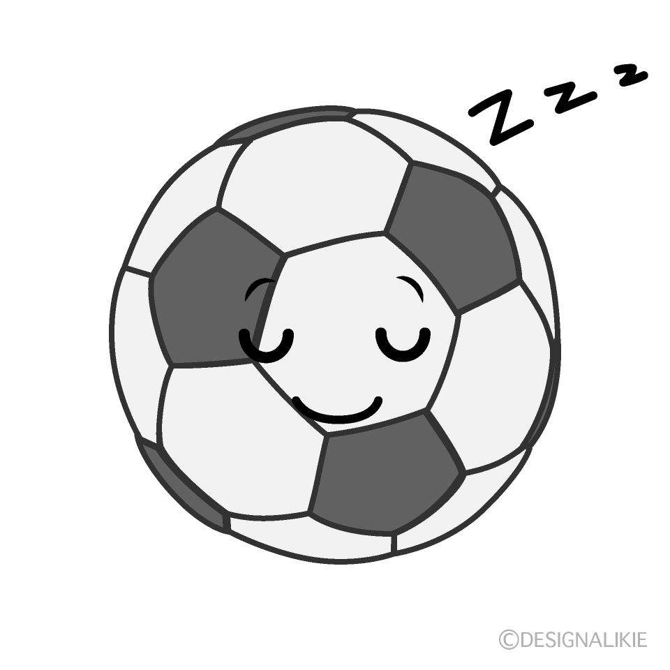 かわいい寝るサッカーボール白黒イラスト