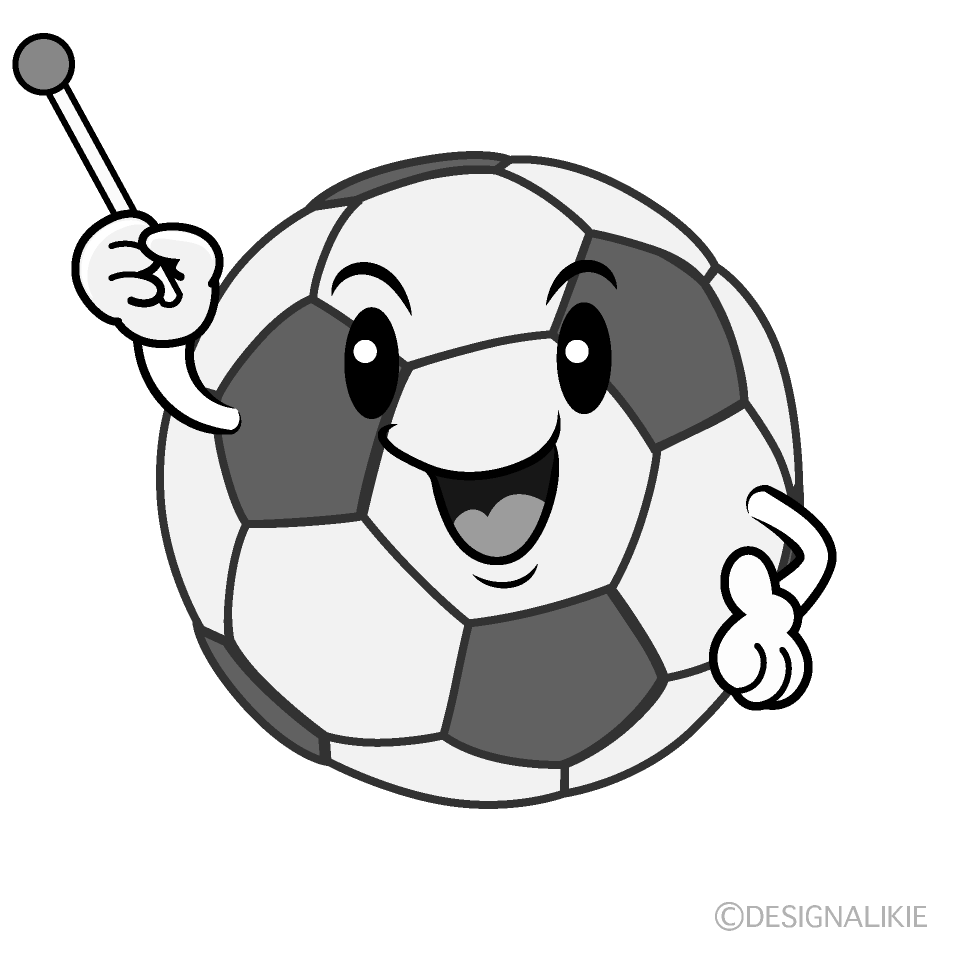 かわいい説明するサッカーボール白黒イラスト