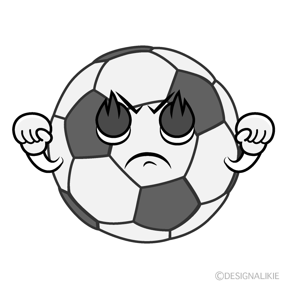 かわいい燃えるサッカーボール白黒イラスト