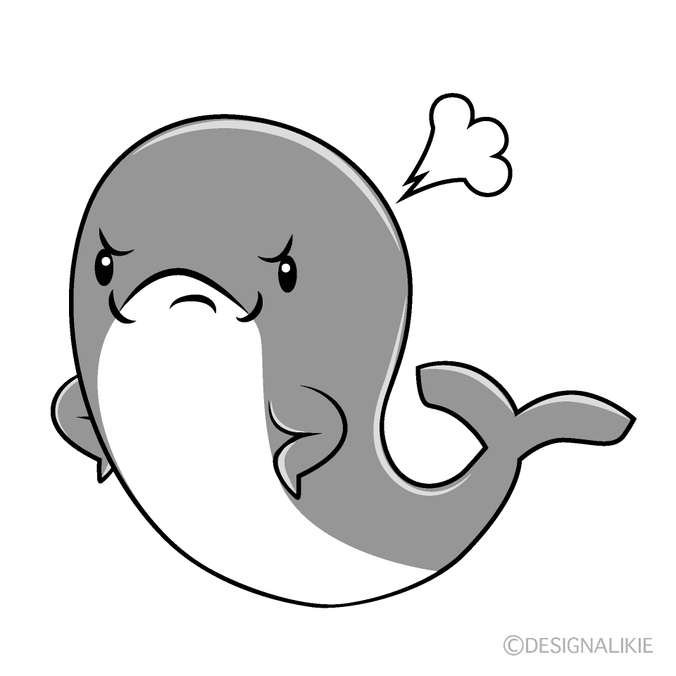 かわいい怒る青クジラ白黒イラスト