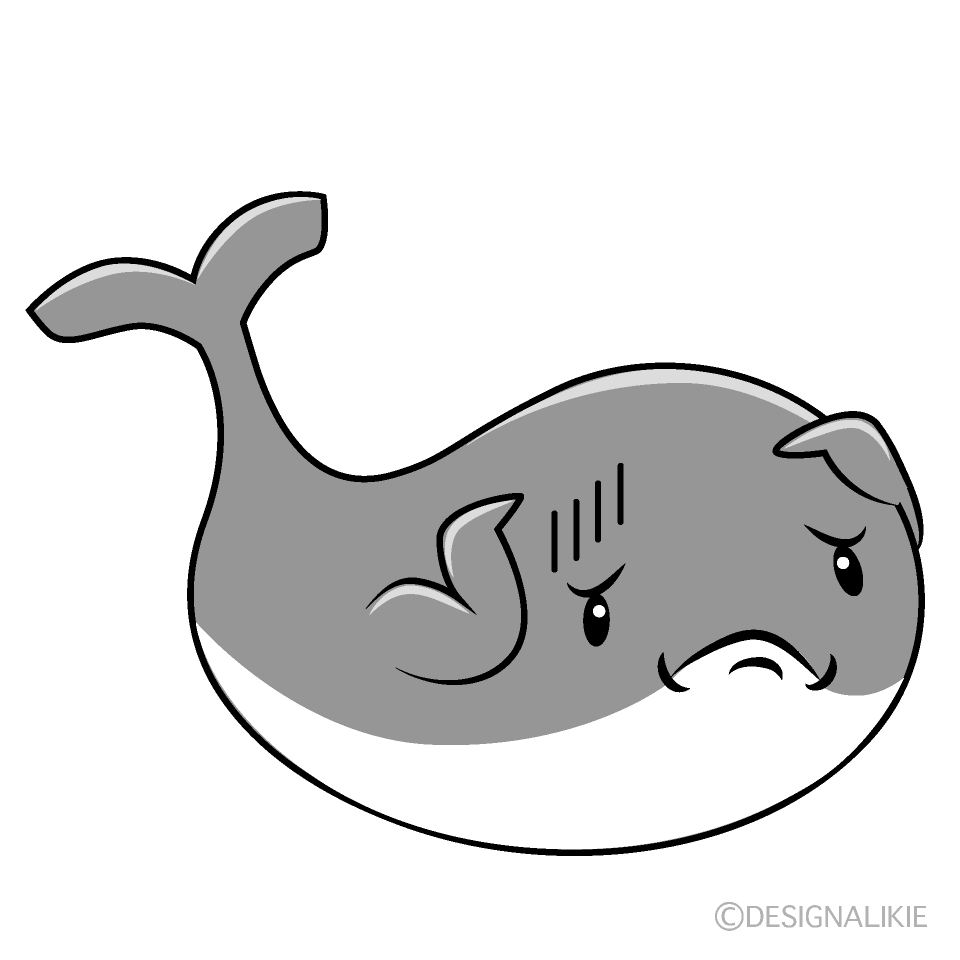 かわいいお辞儀する青クジラ白黒イラスト