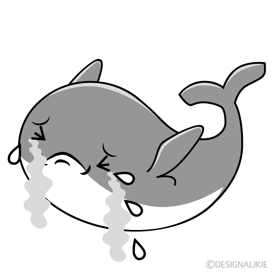 かわいい泣く青クジラ白黒イラスト