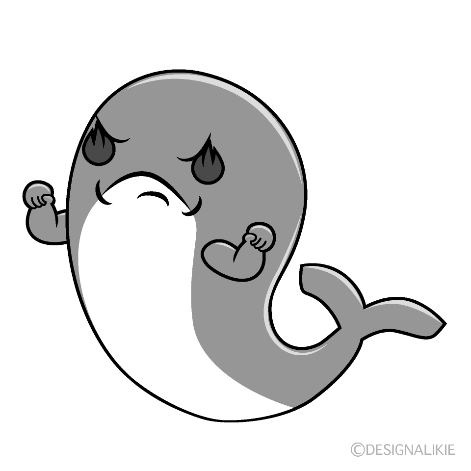 かわいい熱意の青クジラ白黒イラスト