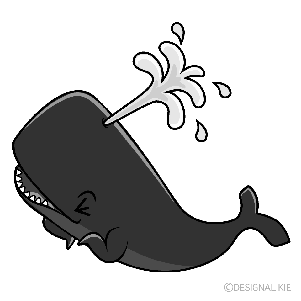 かわいい笑うマッコウクジラ白黒イラスト