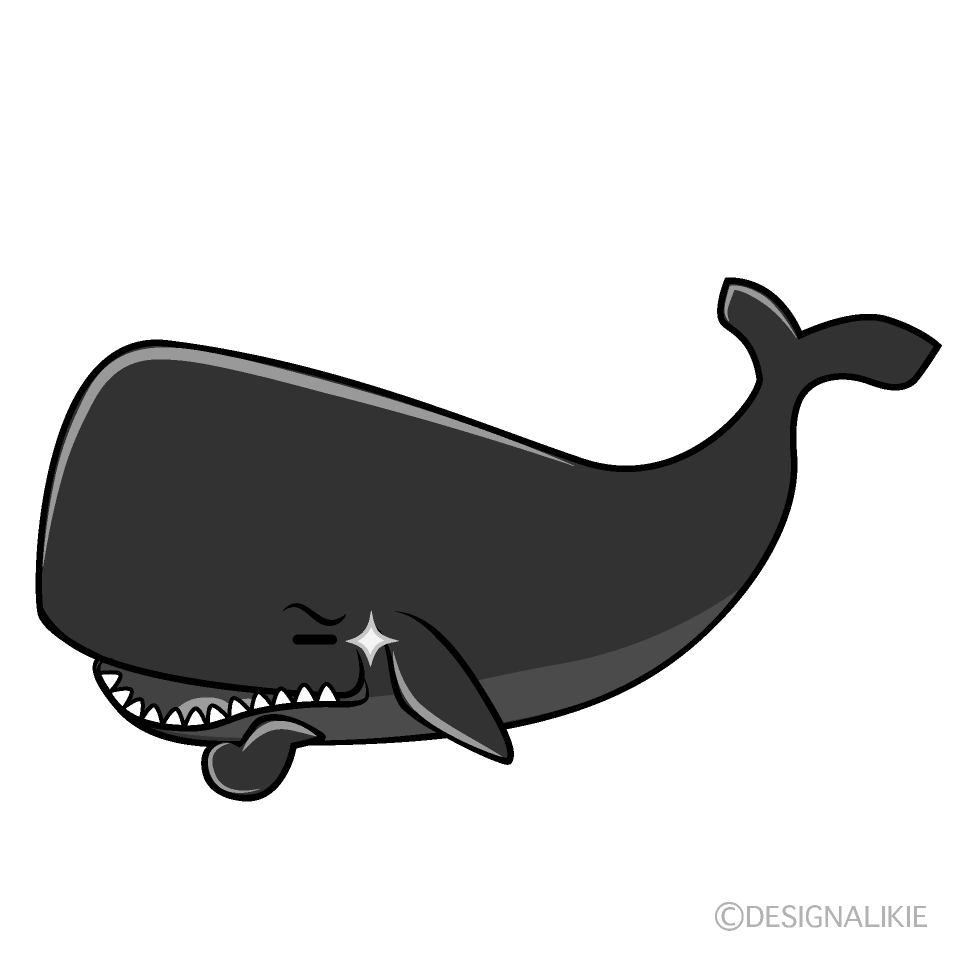 かわいいニヤリとするマッコウクジラ白黒イラスト