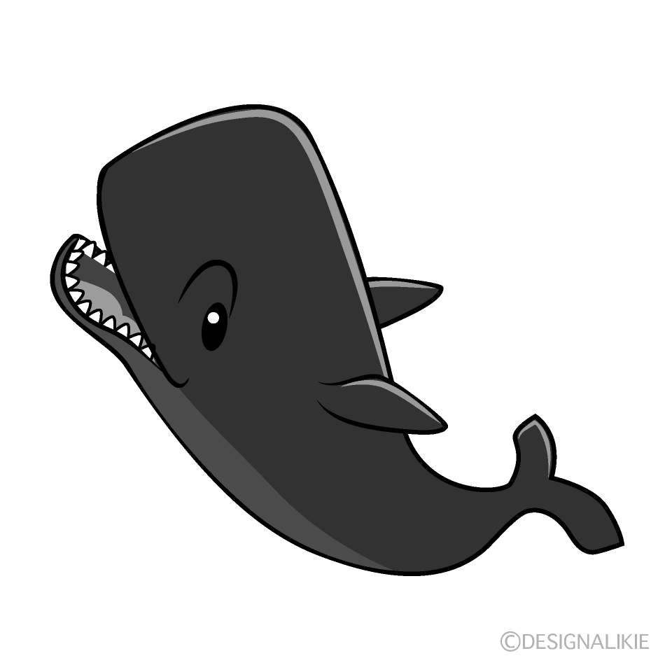 かわいい驚くマッコウクジラ白黒イラスト