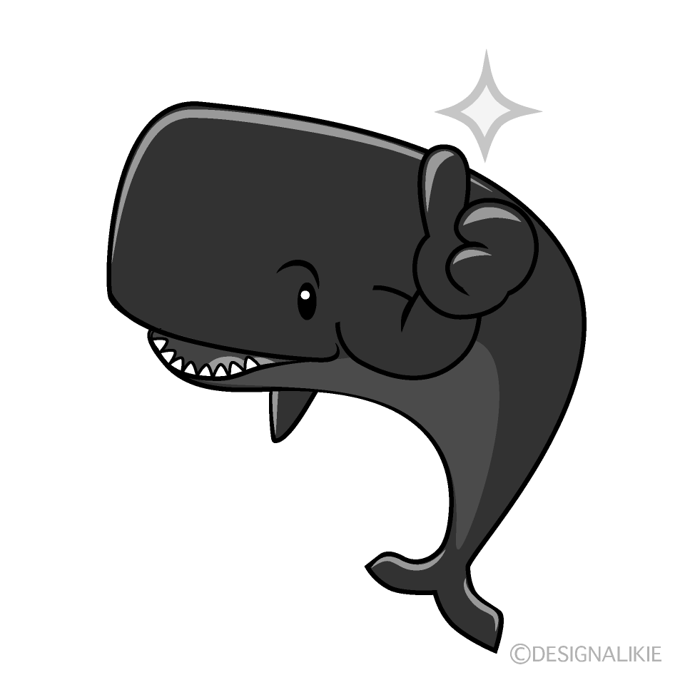 かわいいいいねするマッコウクジラ白黒イラスト