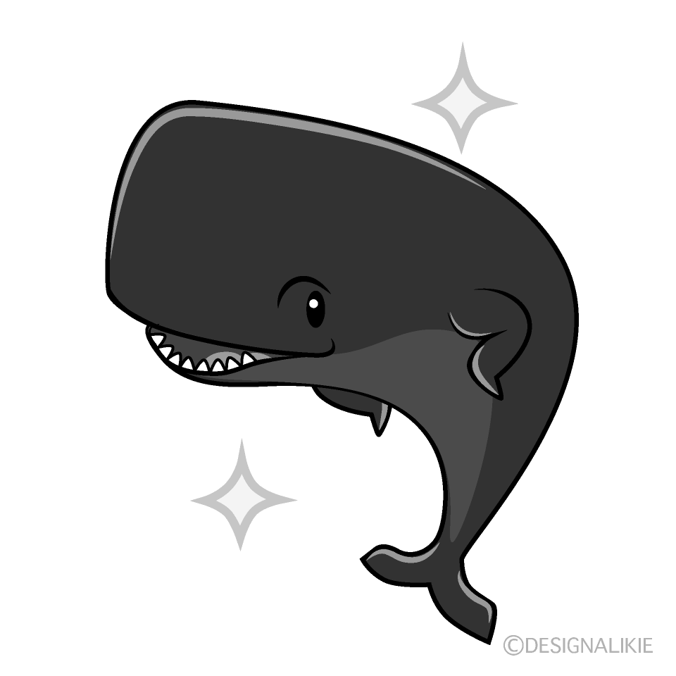 かわいいポーズするマッコウクジラ白黒イラスト