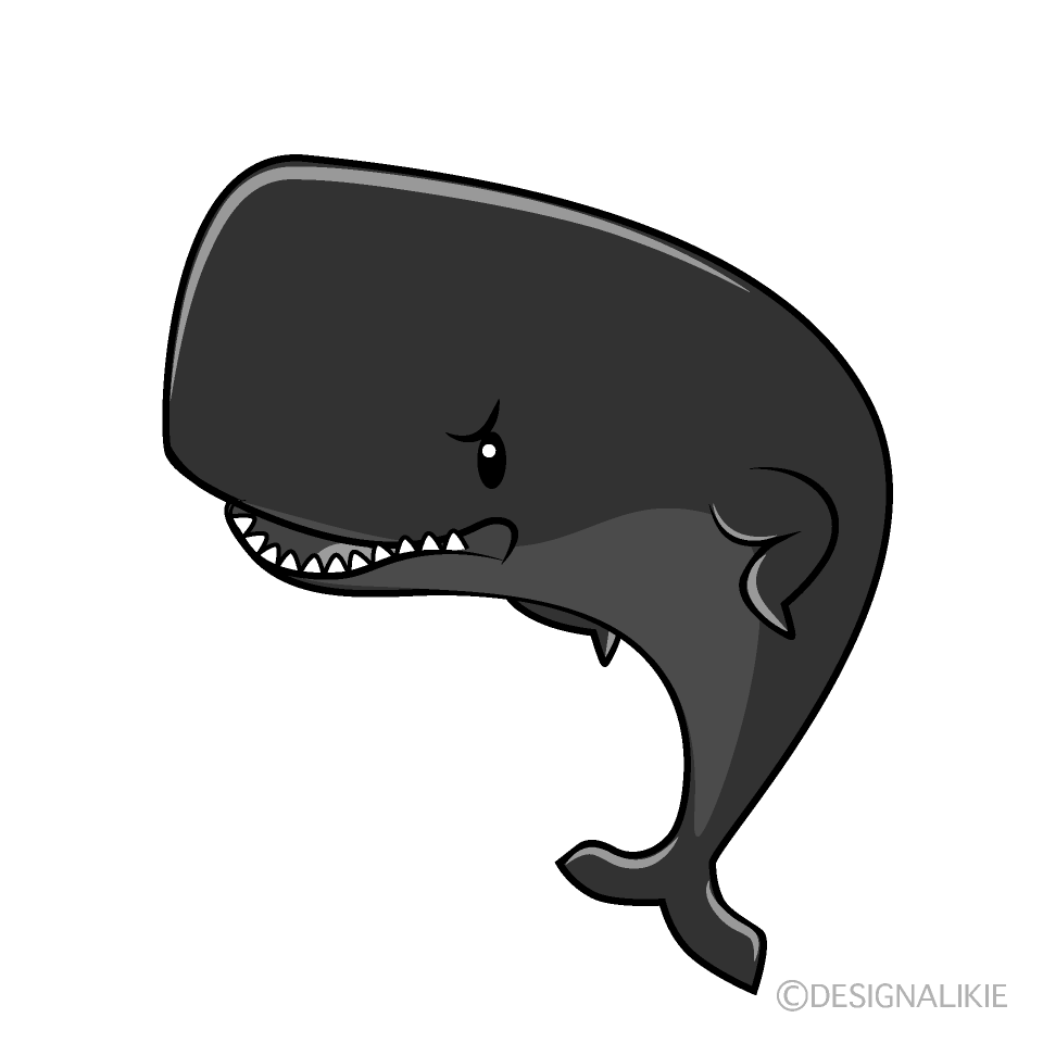 かわいい怒るマッコウクジラ白黒イラスト