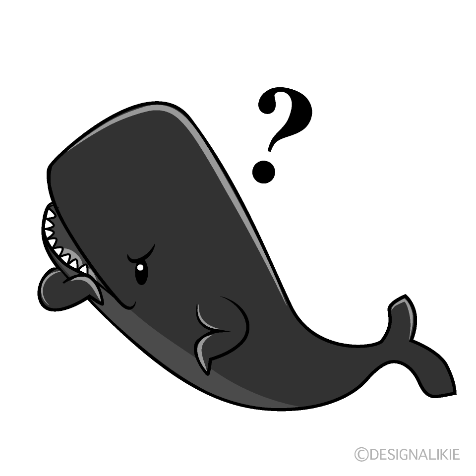 かわいい考えるマッコウクジラ白黒イラスト