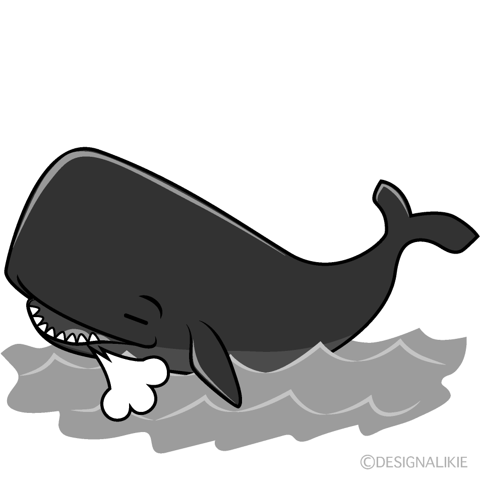 かわいいほっとするマッコウクジラ白黒イラスト