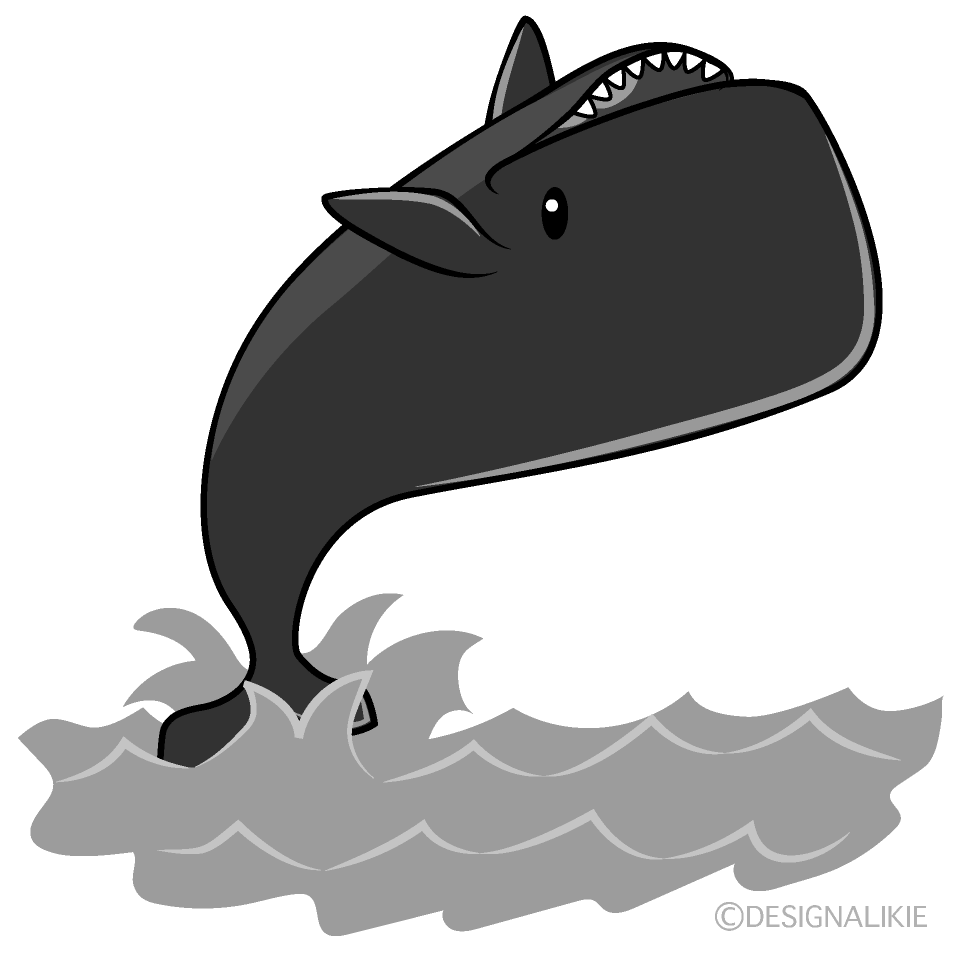 かわいいサングラスのマッコウクジラ白黒イラスト