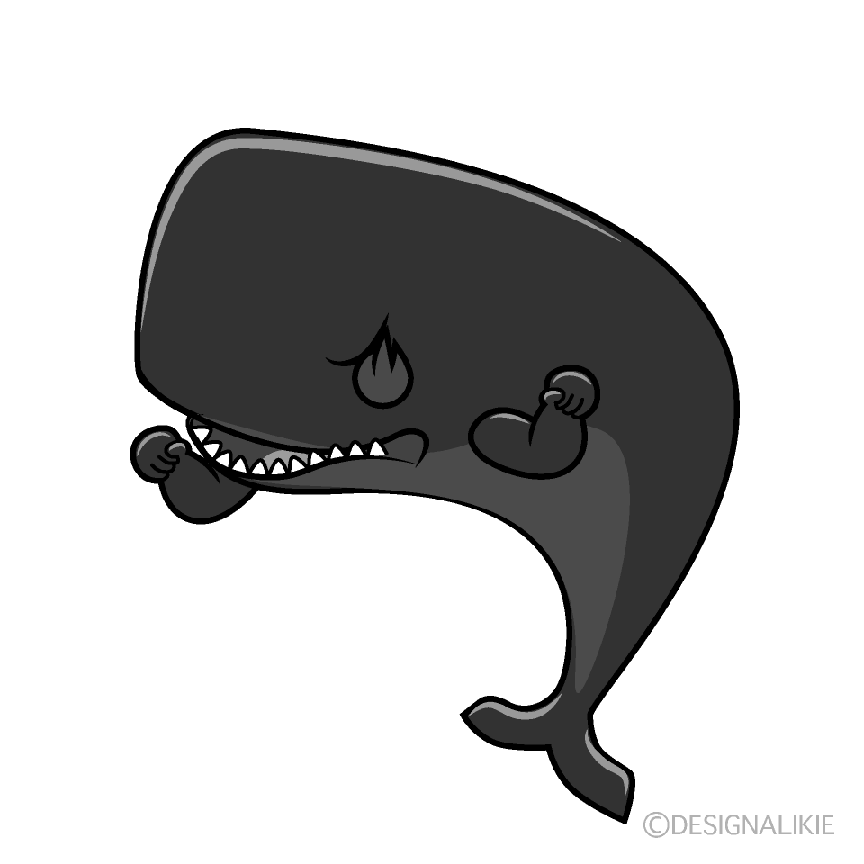 かわいい熱意のマッコウクジラ白黒イラスト