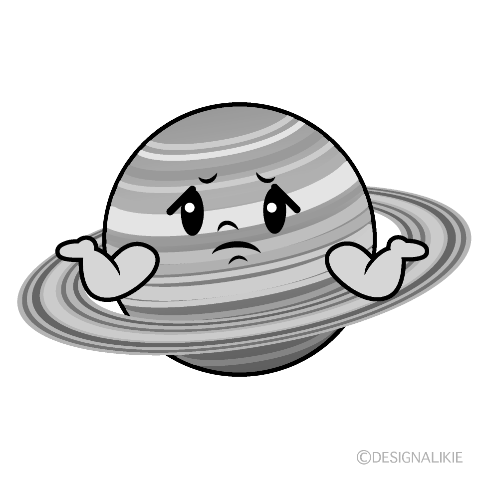 かわいい困る土星白黒イラスト