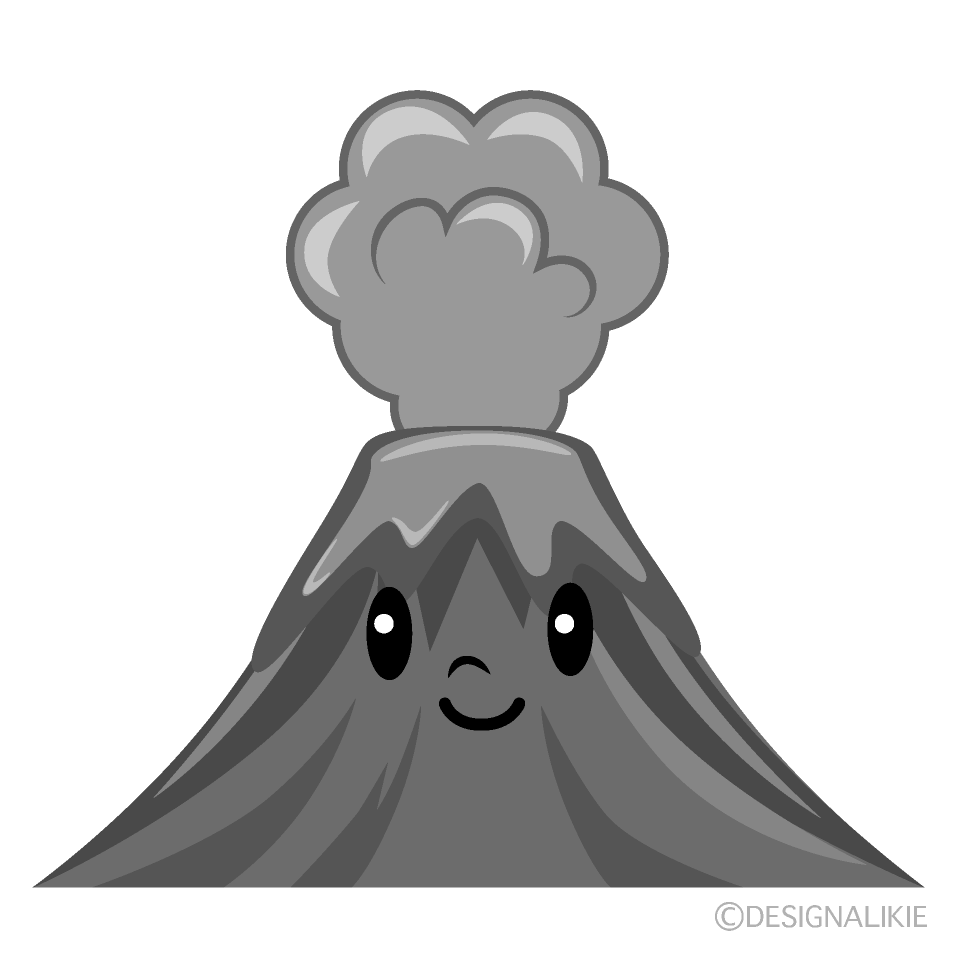 かわいい火山白黒イラスト