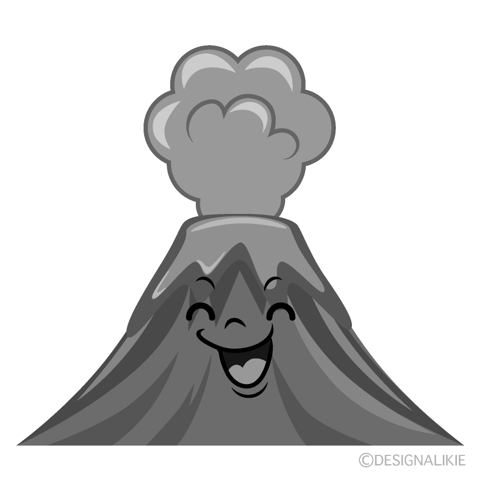 かわいい笑顔の火山白黒イラスト