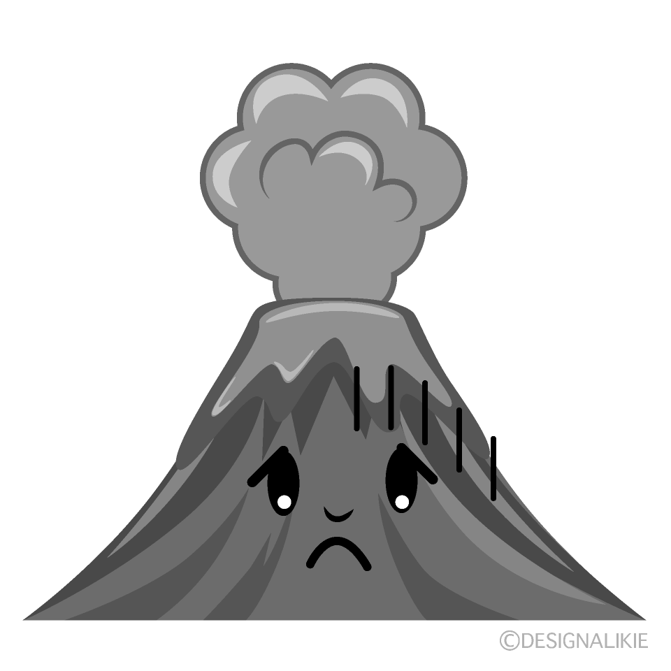 かわいいお辞儀する火山白黒イラスト