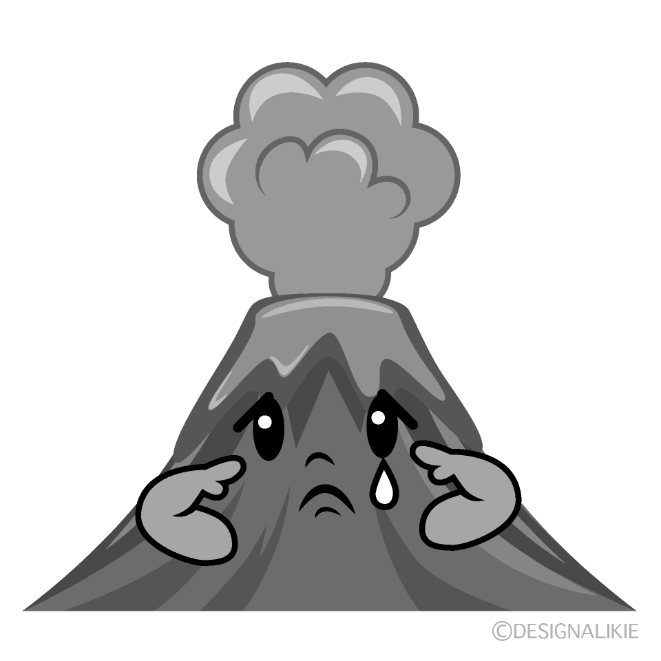 かわいい悲しい火山白黒イラスト