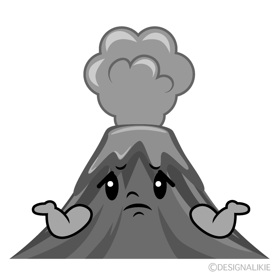 かわいい困る火山白黒イラスト