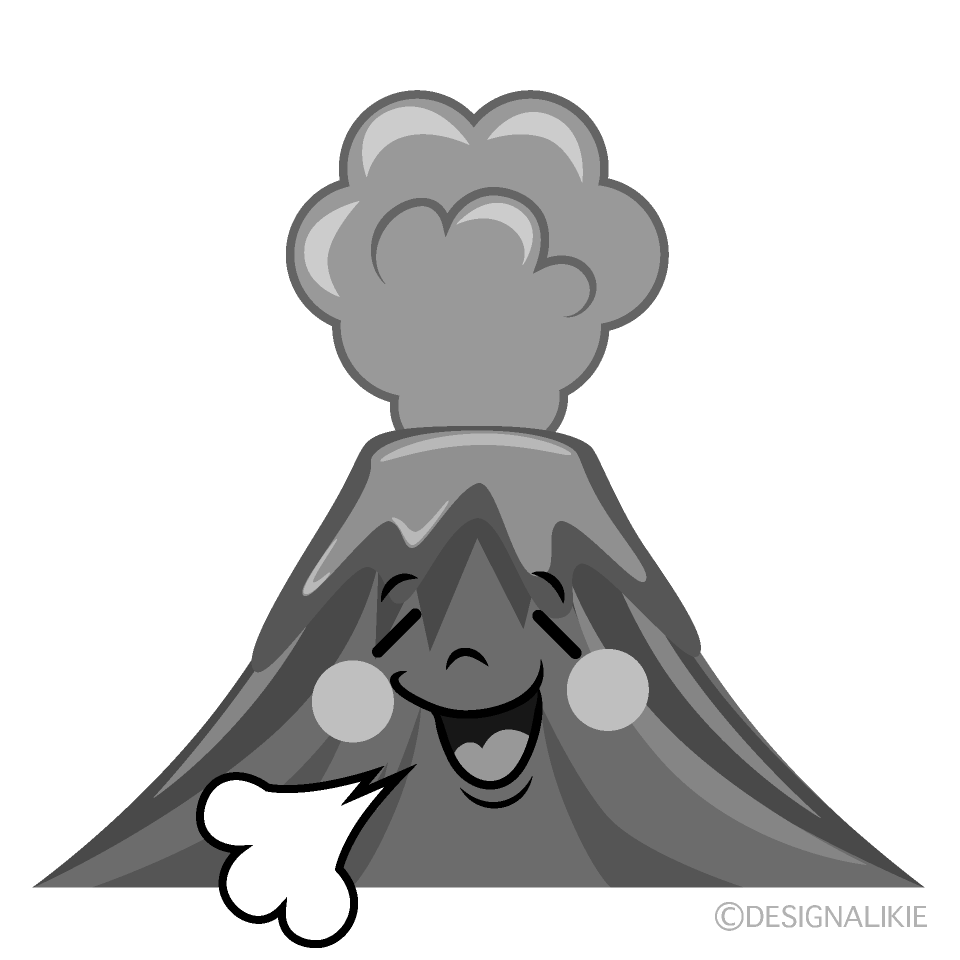 かわいいほっとする火山白黒イラスト