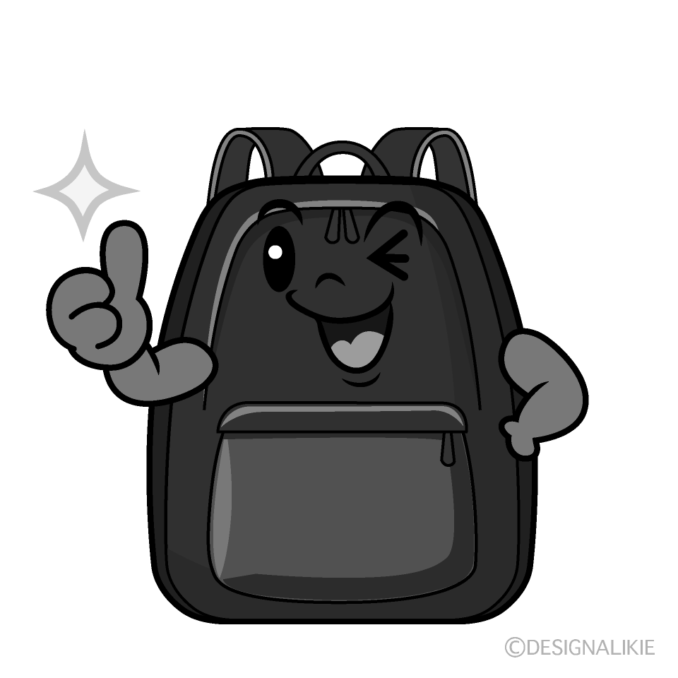 かわいいいいねするリュックサック白黒イラスト