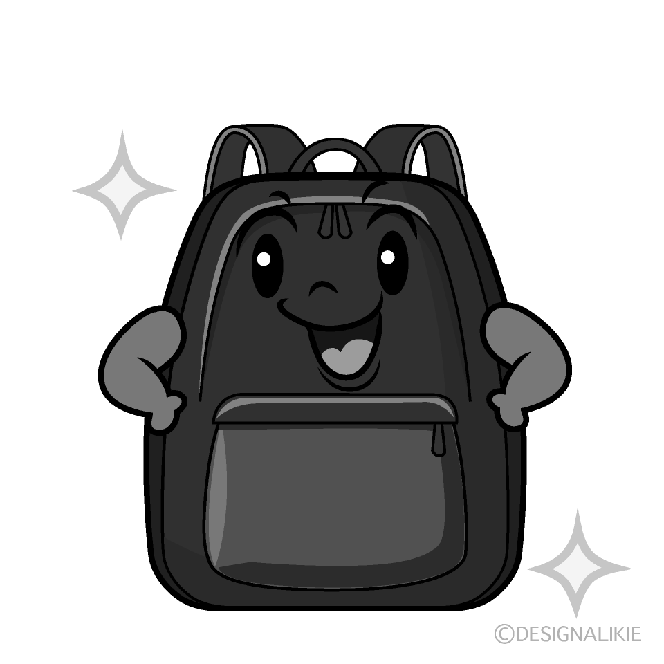 かわいいポーズするリュックサック白黒イラスト