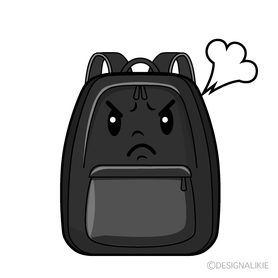 かわいい怒るリュックサック白黒イラスト