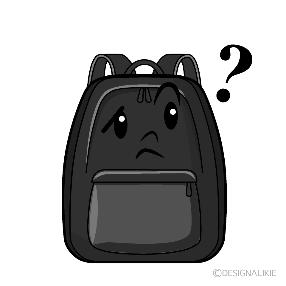 かわいい考えるリュックサック白黒イラスト