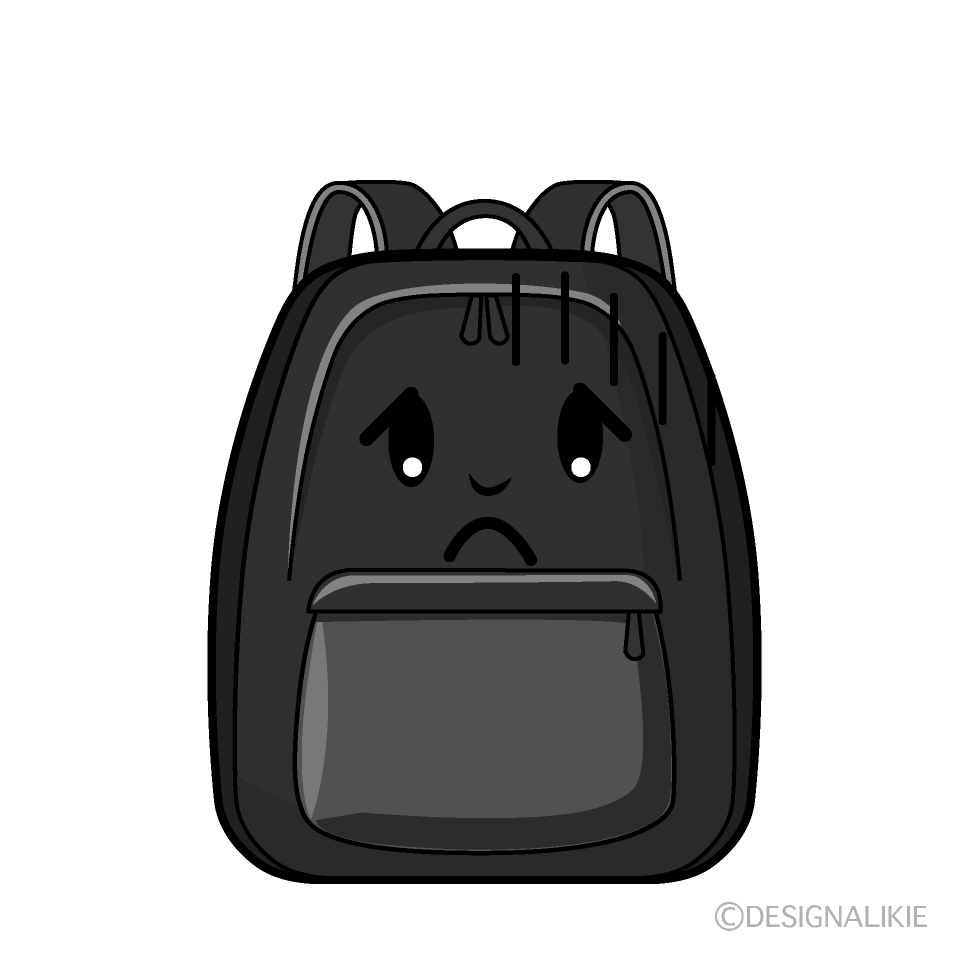 かわいいお辞儀するリュックサック白黒イラスト