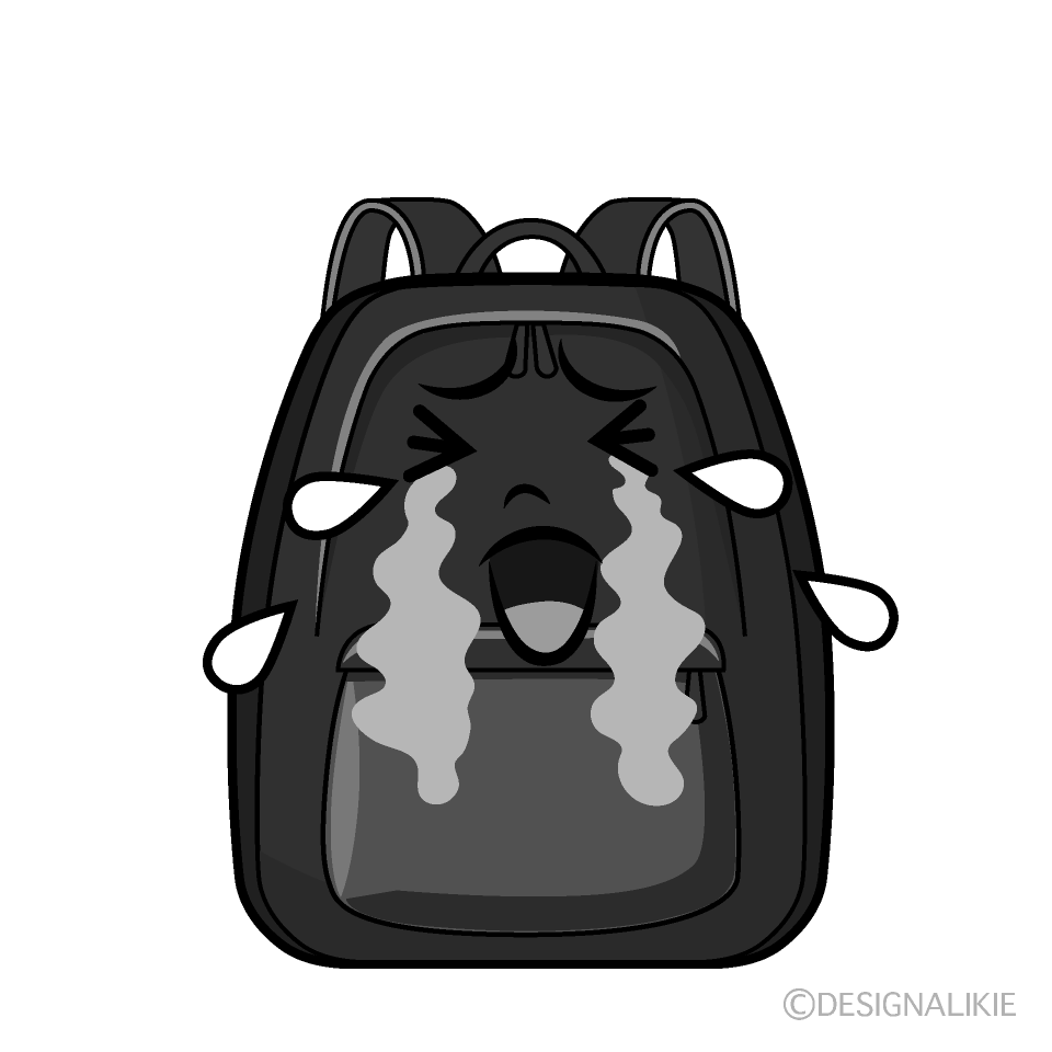 かわいい泣くリュックサック白黒イラスト