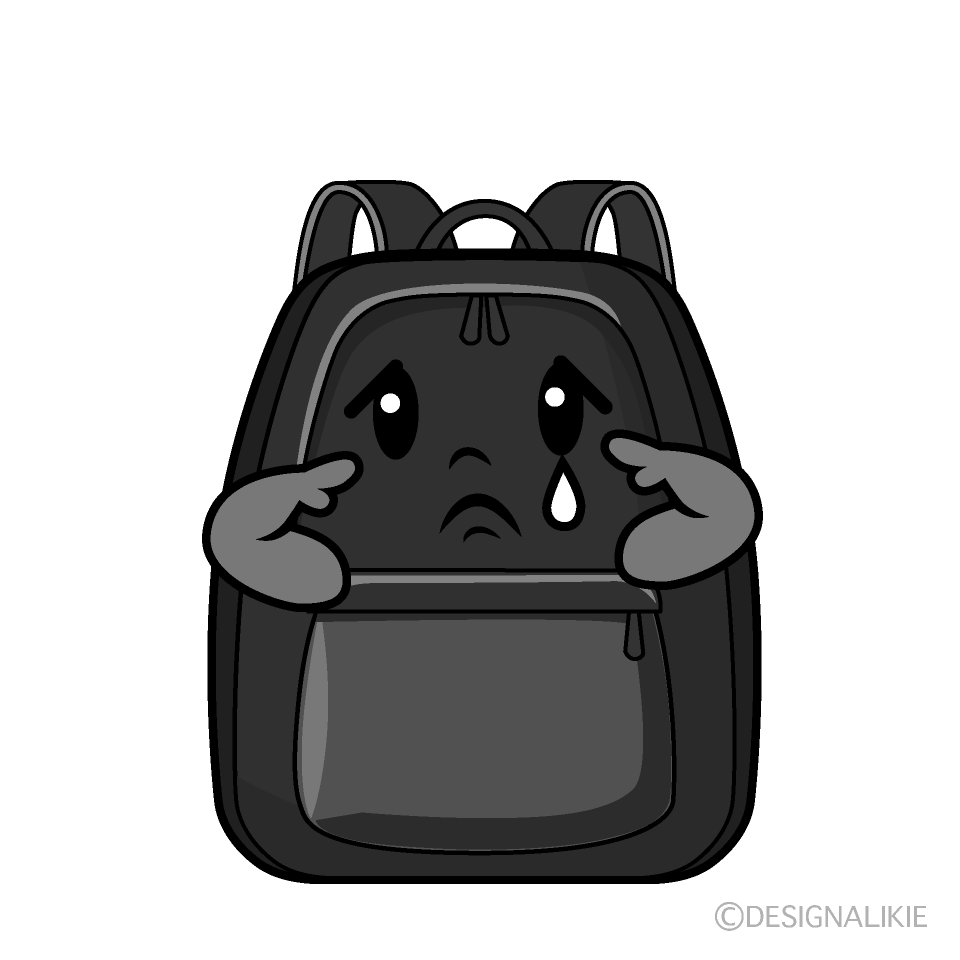 かわいい悲しいリュックサック白黒イラスト