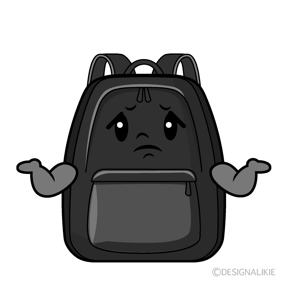 かわいい困るリュックサック白黒イラスト