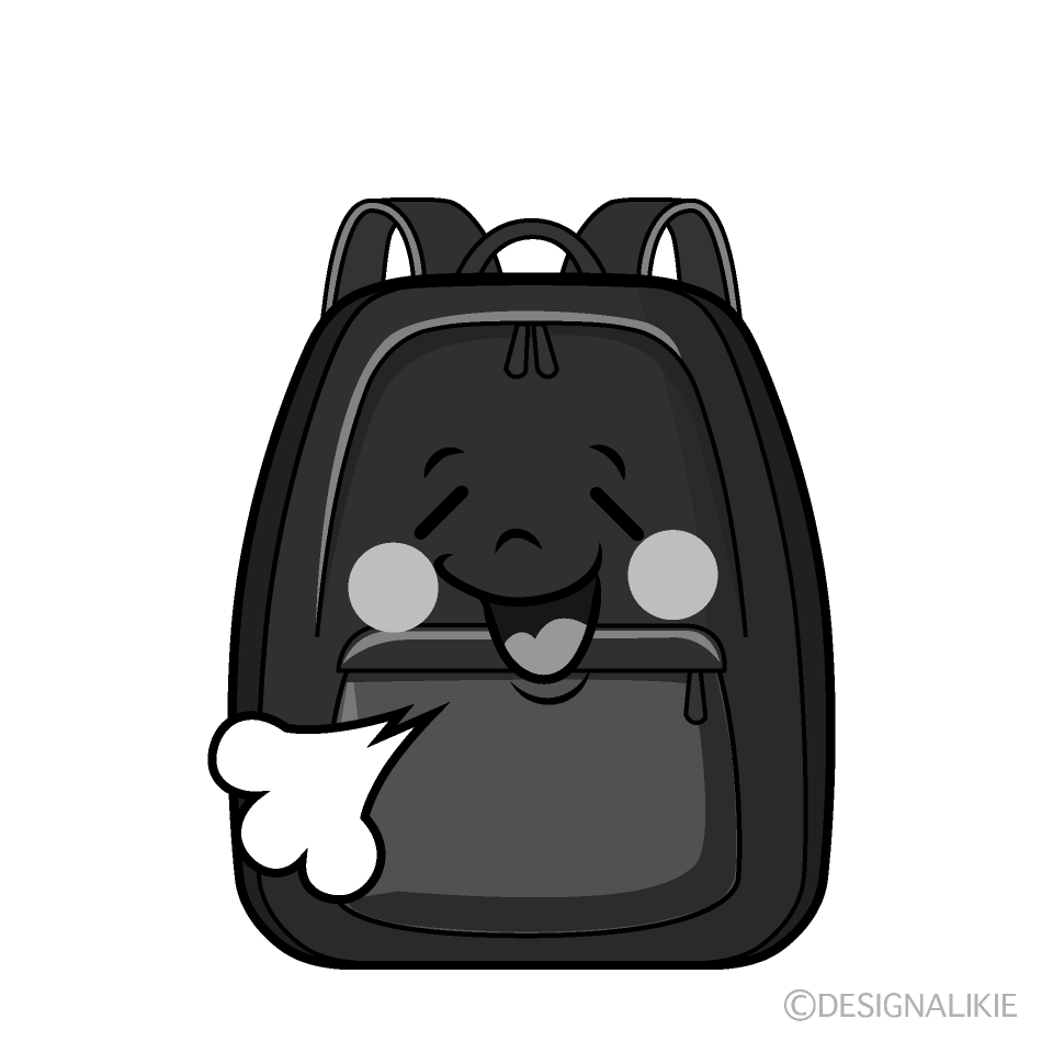 かわいいほっとするリュックサック白黒イラスト