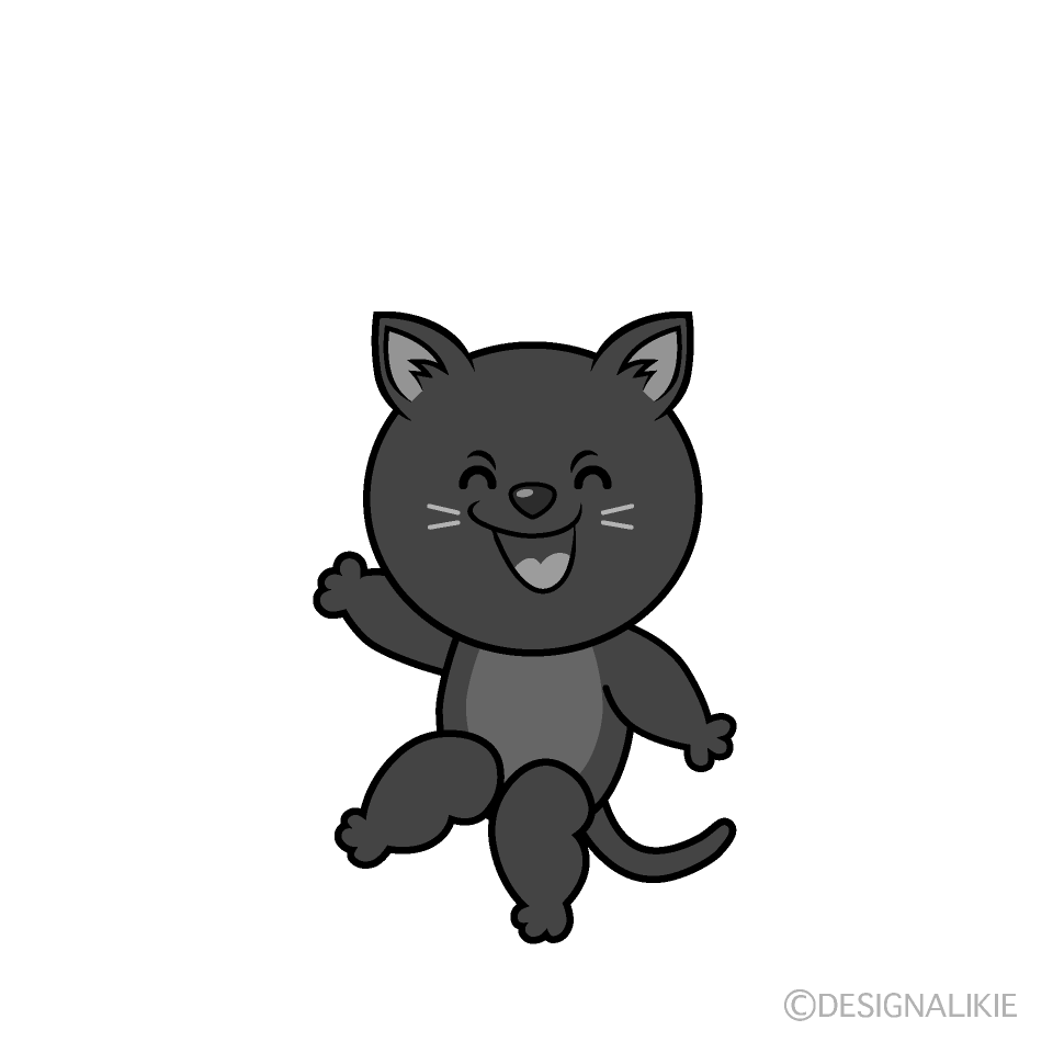 かわいい笑顔の黒猫白黒イラスト