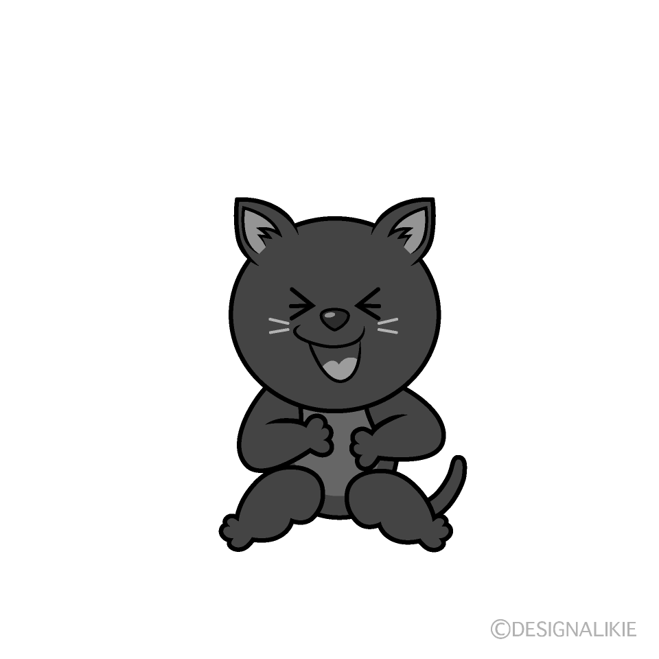 かわいい笑う黒猫白黒イラスト