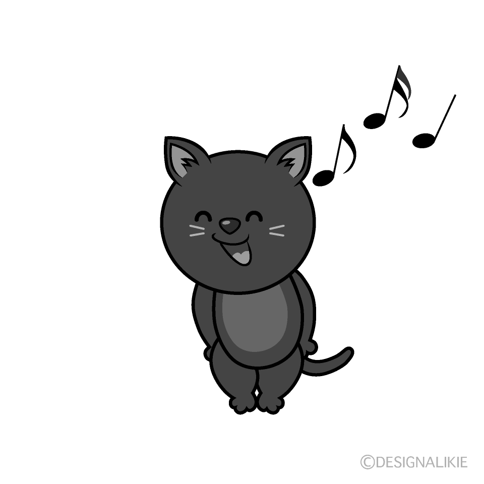 かわいい歌う黒猫白黒イラスト