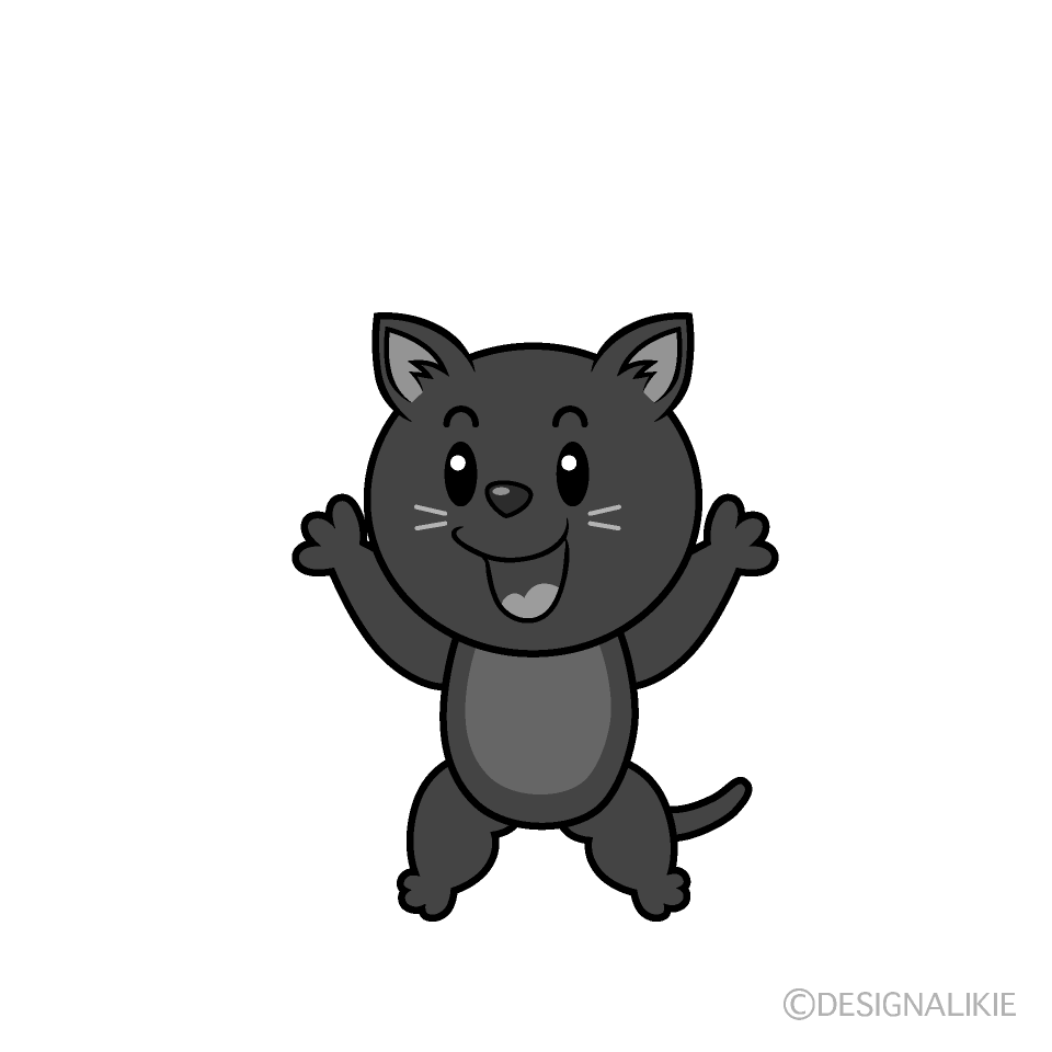 かわいい驚く黒猫白黒イラスト