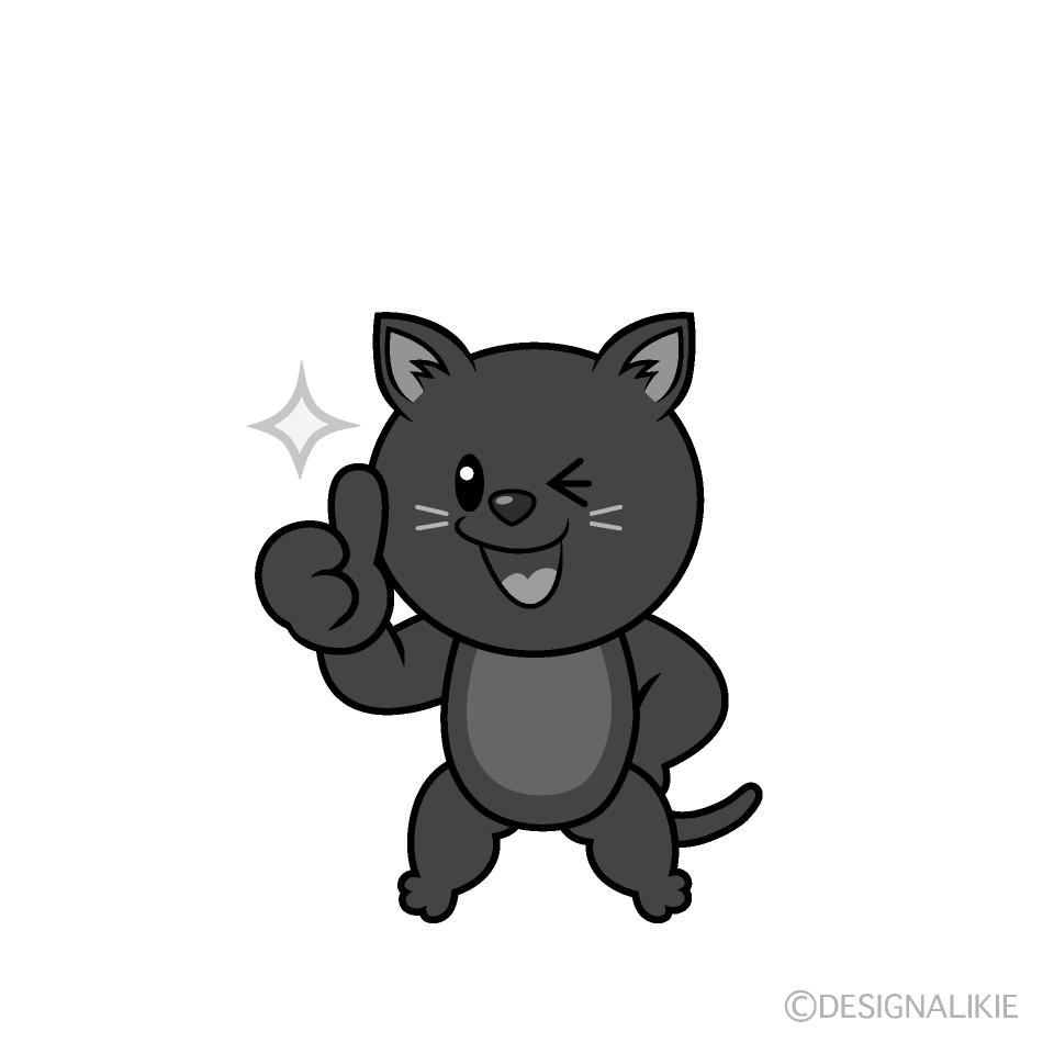 かわいいいいねする黒猫白黒イラスト