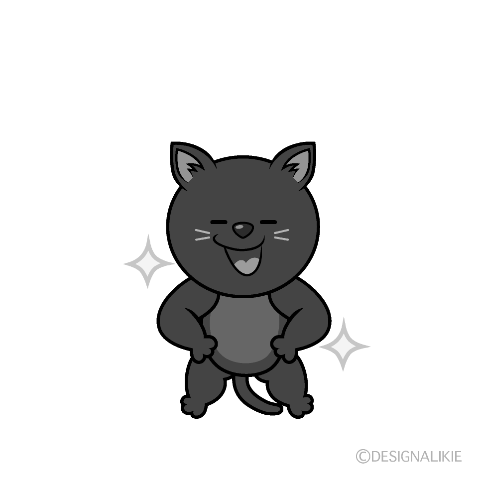 かわいい自信満々な黒猫白黒イラスト